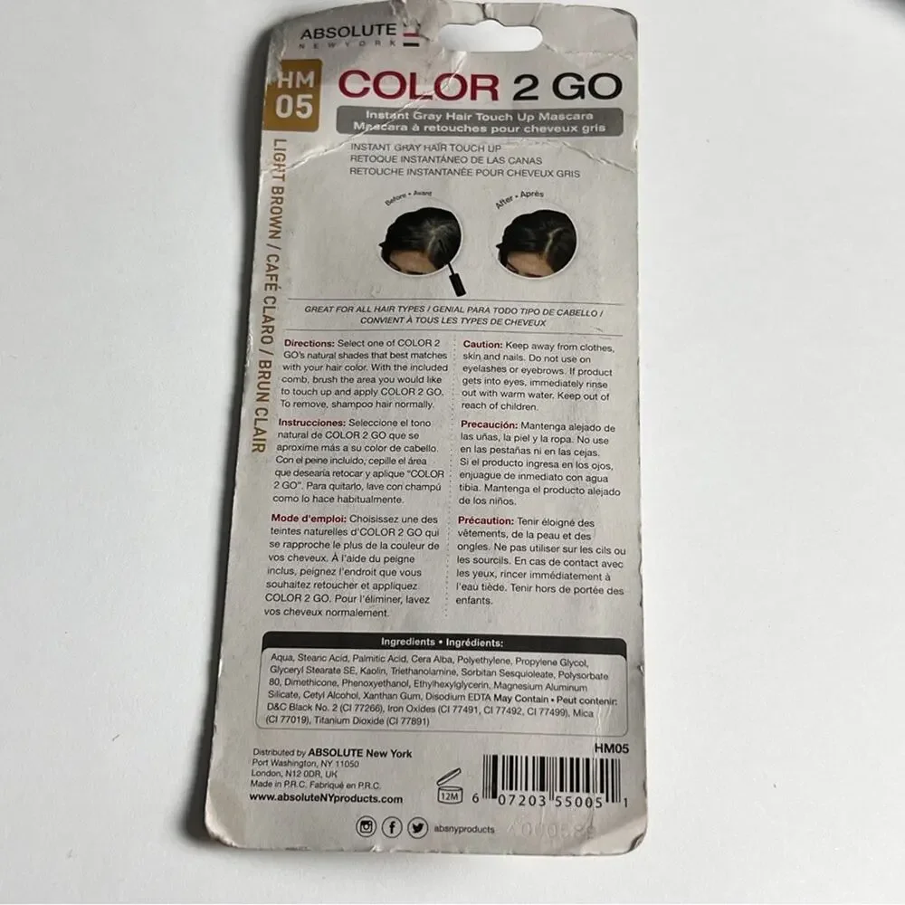 Absolute NewYork Color 2 Go Hair Color Mascara Instant Great Hair Touch Up